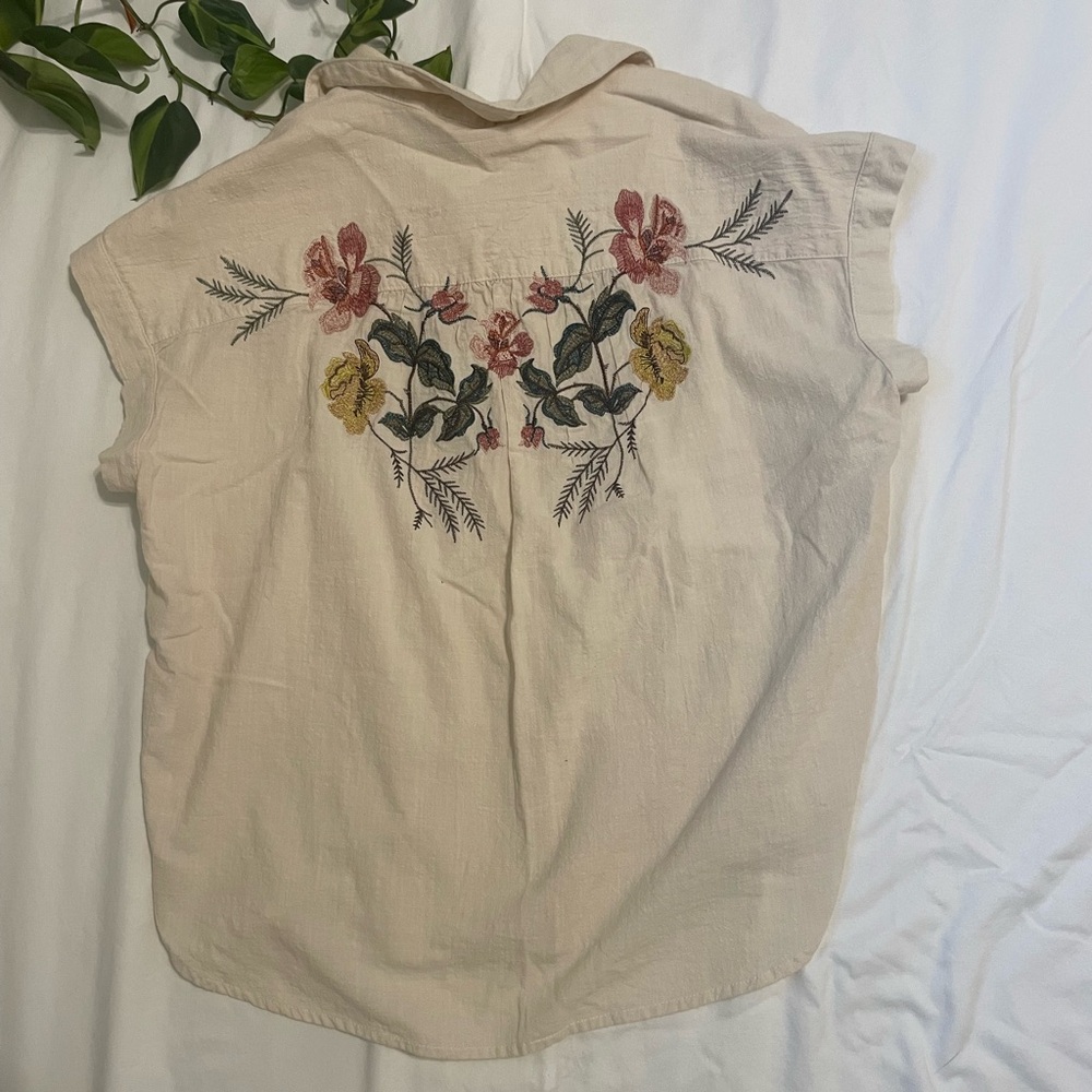 Cream Button Up Shirt w/ Flowers